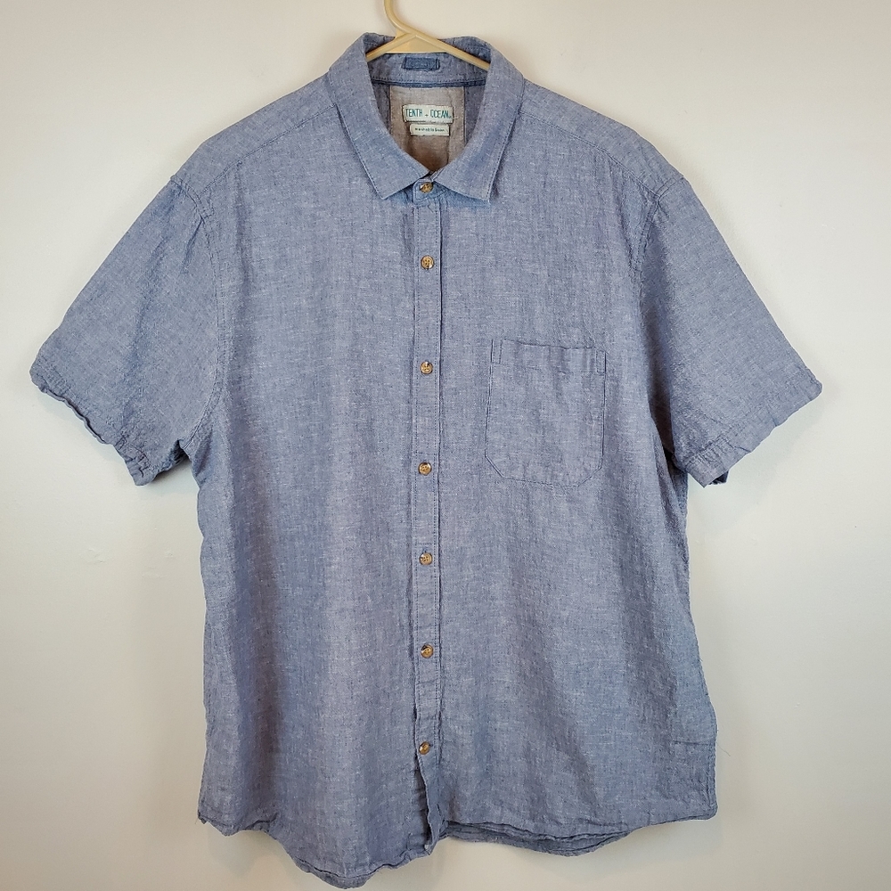 Tenth + Ocean Washable Linen Button Down Shirt Size XL Mens Blue Beach Summer